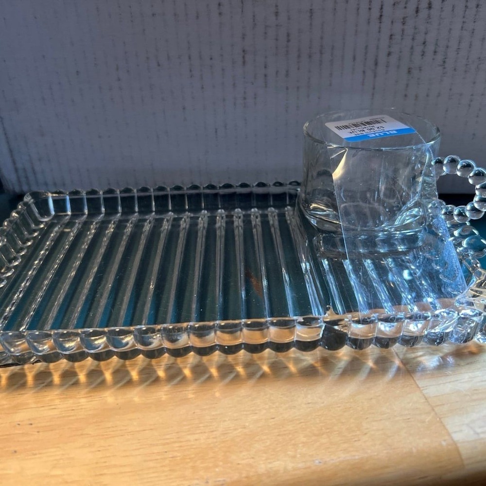 5 sets VTG Hazel Atlas Ball & Rib Glass Sip N Snack Luncheon Cup & small Tray